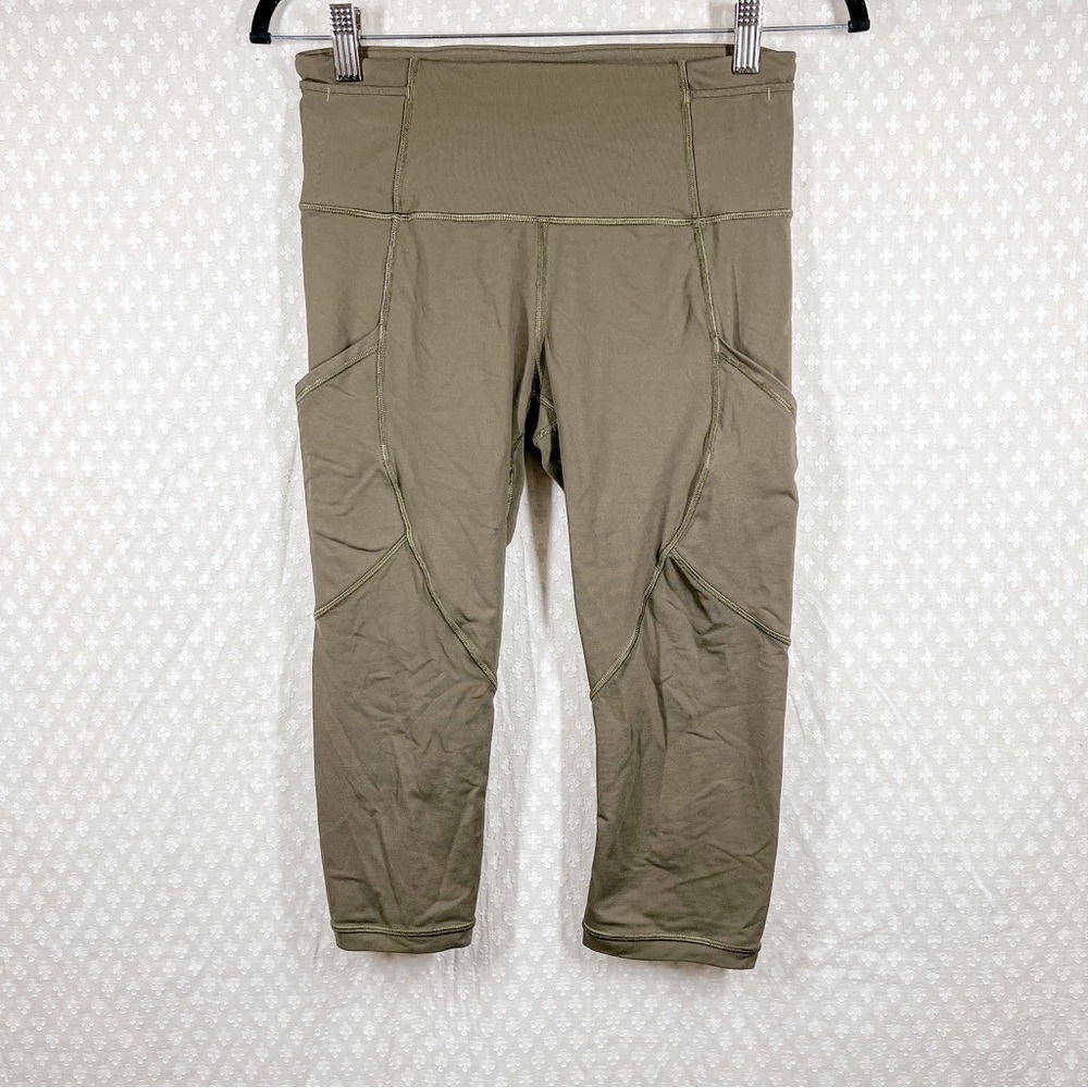 Lululemon‎ Olive Green Pocket Cropped High Rise Leggings Activewear Workout